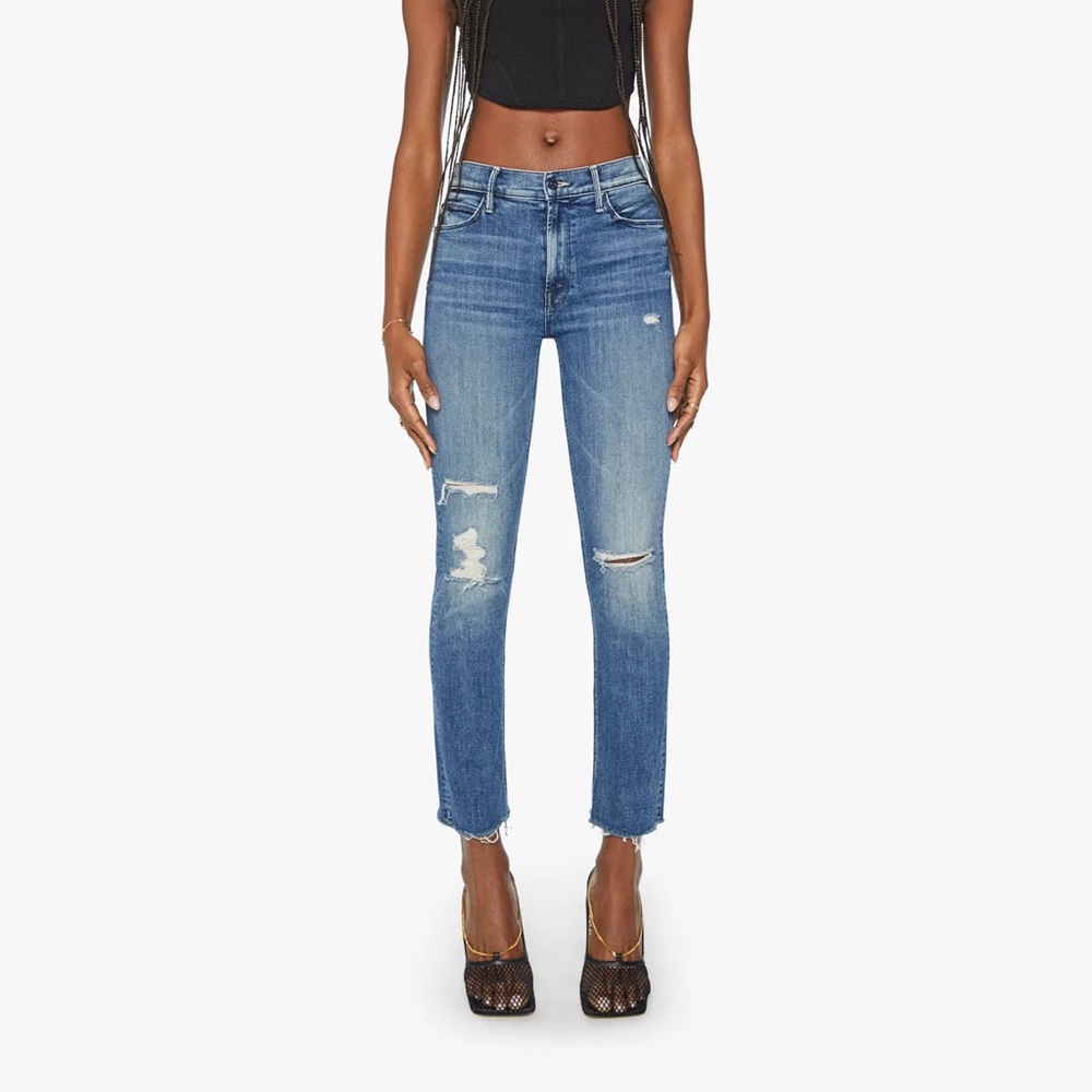 MOTHER Mid Rise Dazzler Ankle Fray in weekend warrior